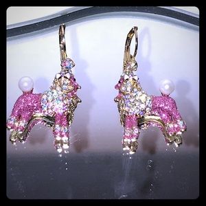 Adorable Betsey Pink Gemstone Poodle 🐩 Earrings